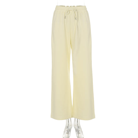 Women Wear Autumn Casual Loose Drawstring Tight Waist Solid Color Trousers