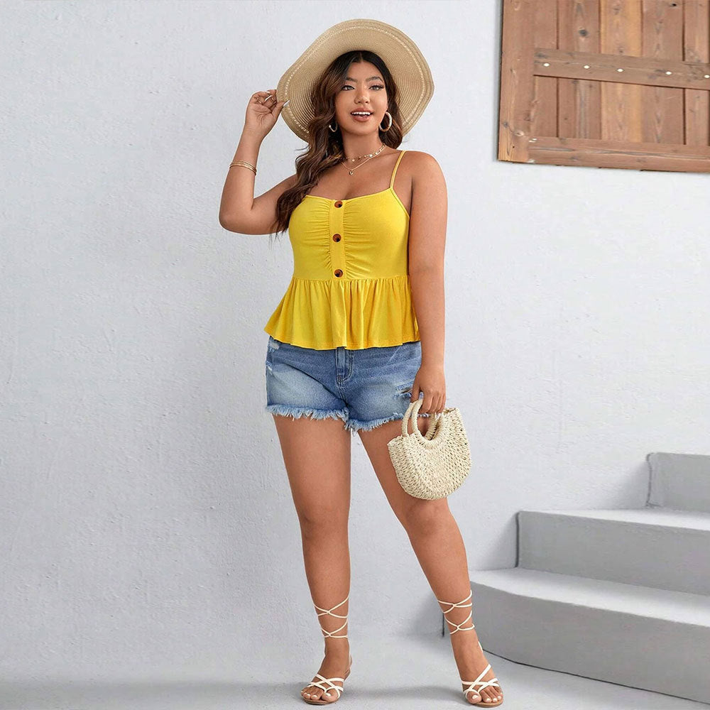 Plus Size Summer Women Clothes Waist Trimming Ruffles Sexy off Neck Camisole