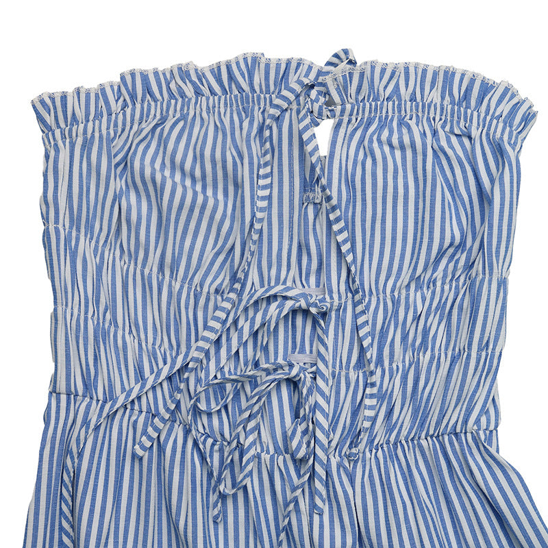 Fresh Vacation Striped Tube Top Lace up Cutout Jumpsuit