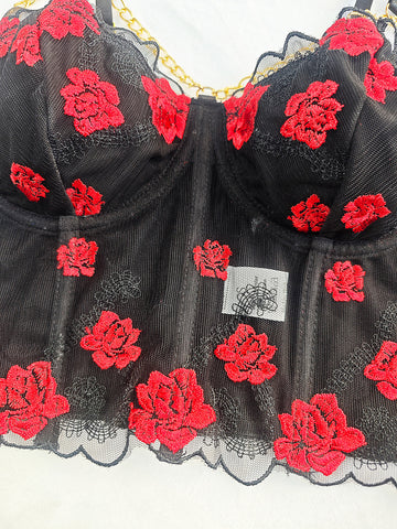 Sexy Corset Floral Steel Tube Embroidered