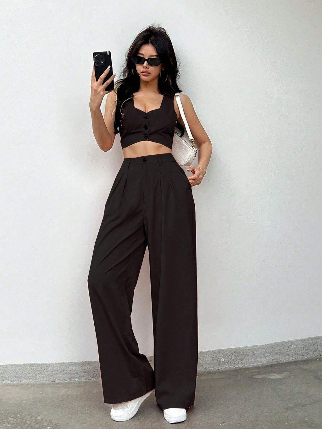 Loose High Waist Black Draping Spring Autumn Work Pant Business Straight Leg Casual High Grade Ladies Work Pant