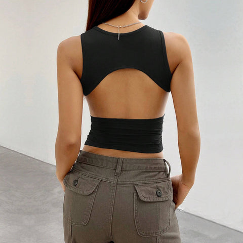Women Spring  Solid Tight Sleeveless Vest
