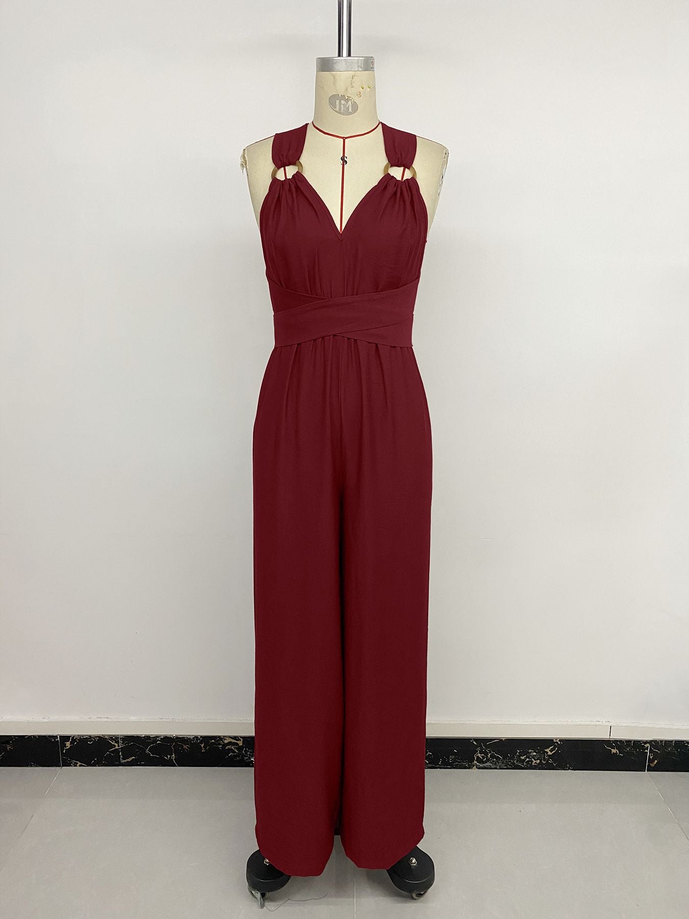 Women Clothing Elegant Cross Backless Lace up Sleeveless Long Wide Leg Jumpsuit