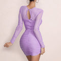 Silvia Hollow Out Cutout Low Cut Dress Women Sexy Sheer Long Sleeve Skinny Hip