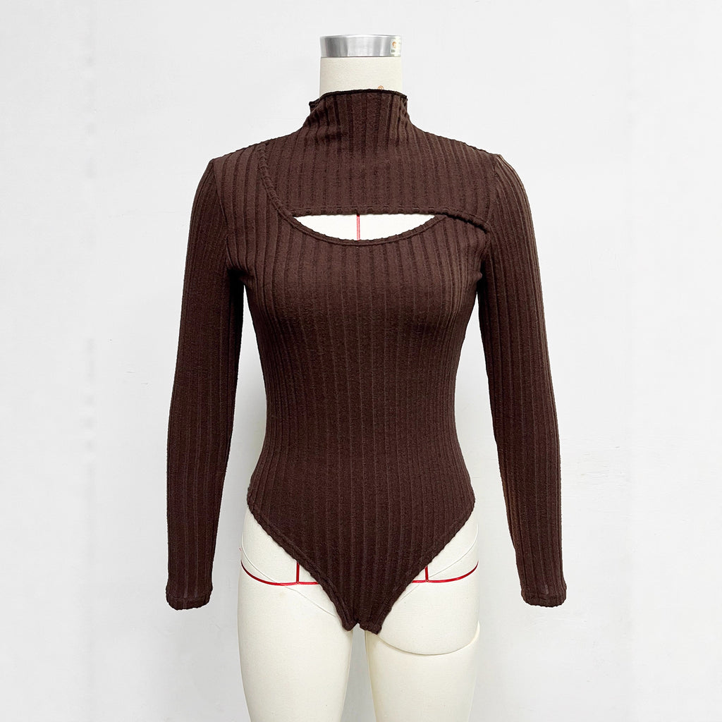Florida Sunken Stripe Hollow Out Cutout Slim Comfortable Inner Half Bodysuit