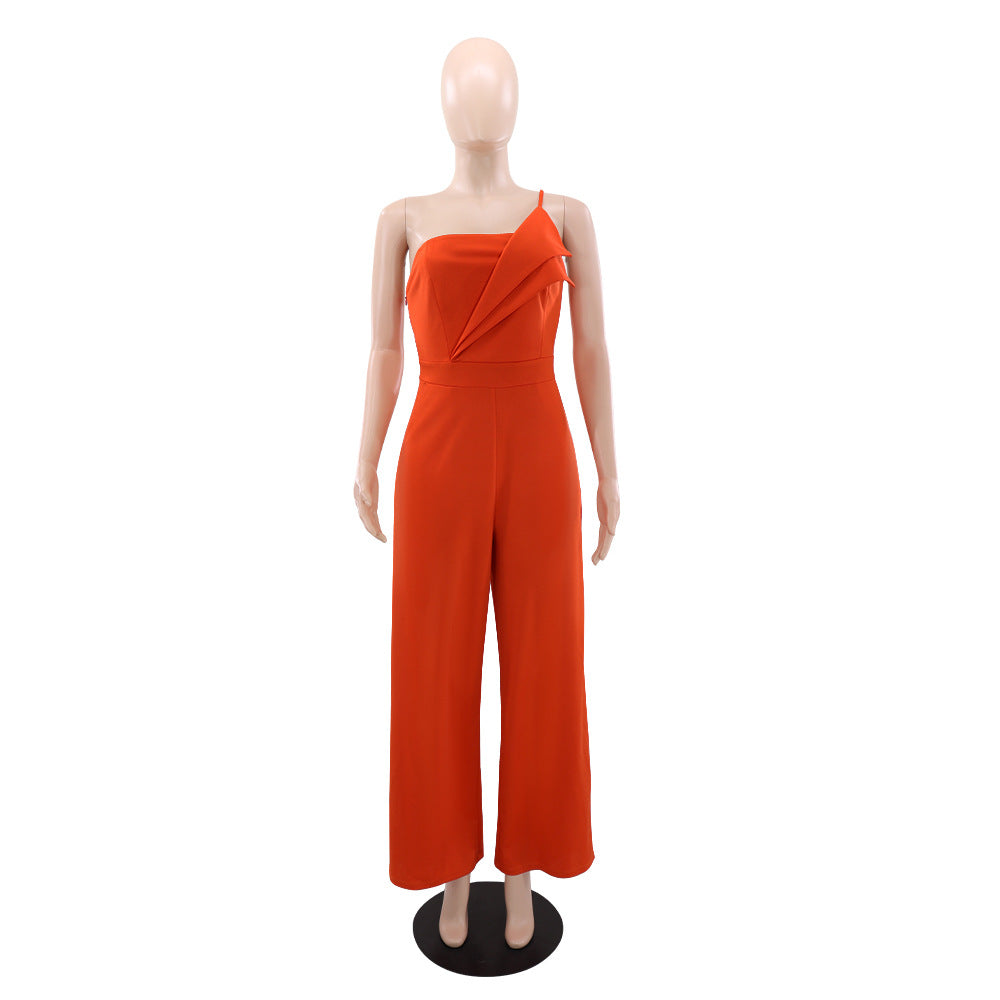Strap Tube Design Pleated Jumpsuit Straight Leg