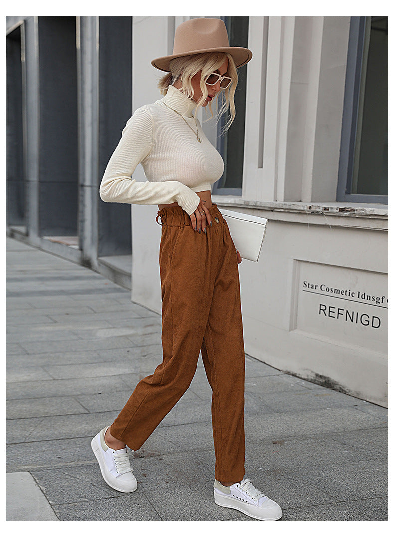 Women Wear Autumn Casual Solid Color Corduroy Pants