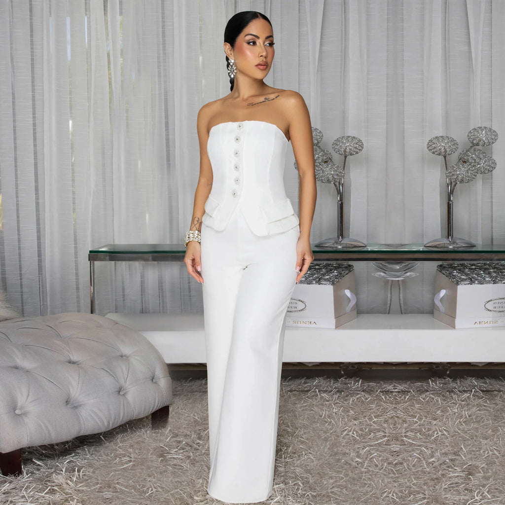 Women Wear Sexy Tube Top Backless Casual Wide Leg Jumpsuit