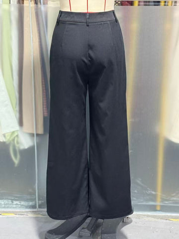 Loose High Waist Black Draping Spring Autumn Work Pant Business Straight Leg Casual High Grade Ladies Work Pant