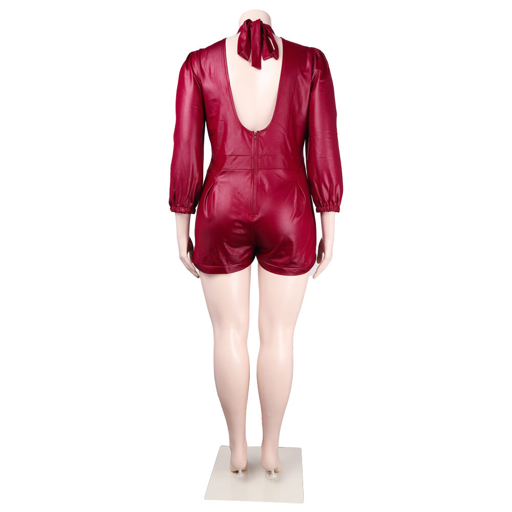 Plus Size Long Sleeve Hollow-out Lace-up Zipper Jumpsuit