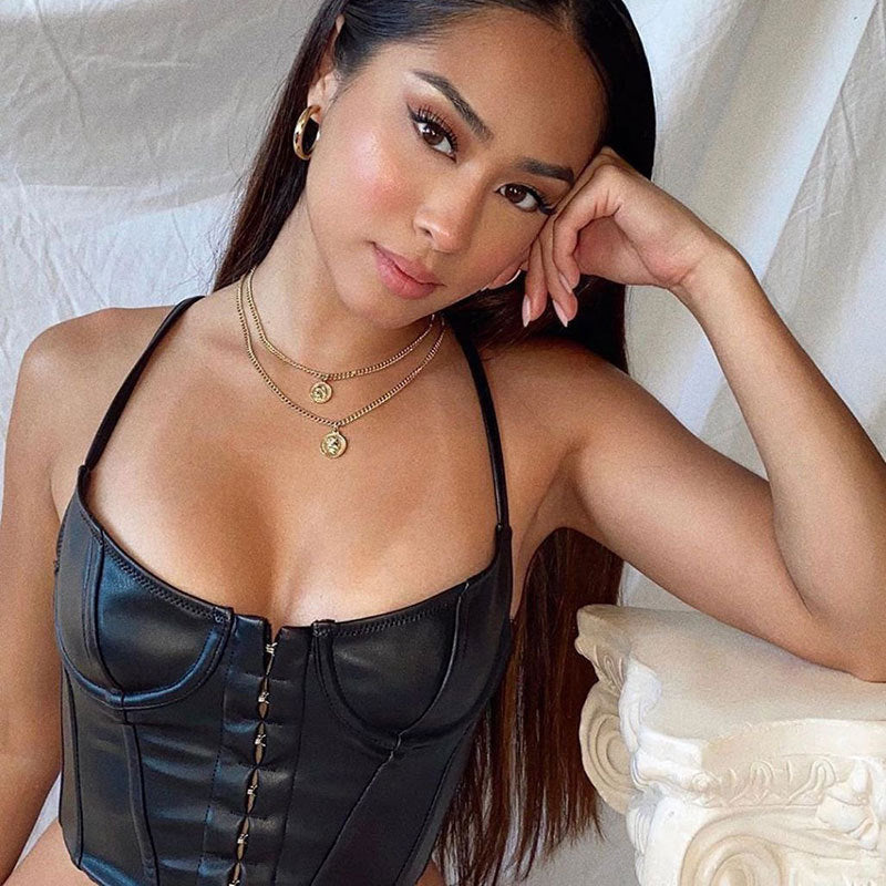 Simple Breasted Leather Women Sexy Collar