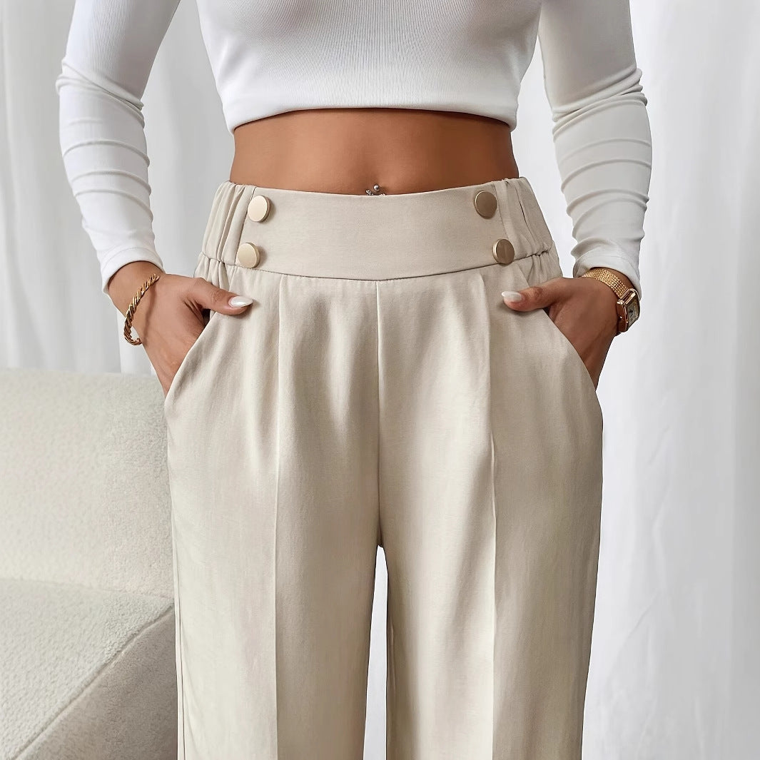 Draping Mop Casual Pants High Waist Trousers Loose Straight Women Special Interest Design Solid Color Trousers