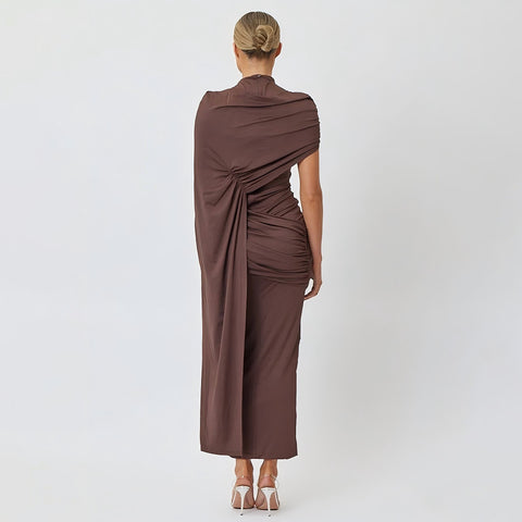 El Rosar Round Neck Shoulder Wrap Solid Color Slim Sexy Dress