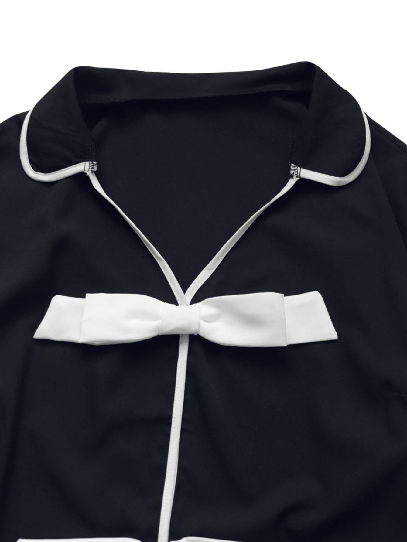 Chanel Coat Polo Collar Black Short Coat Bow Top