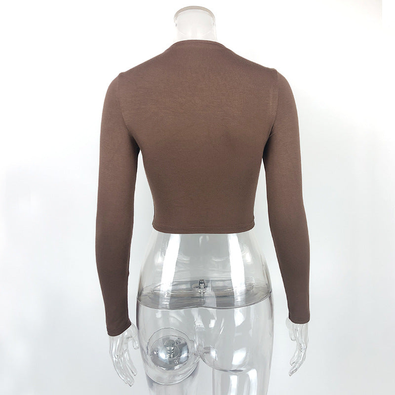 Women Solid cropped tight Long Half Turtleneck