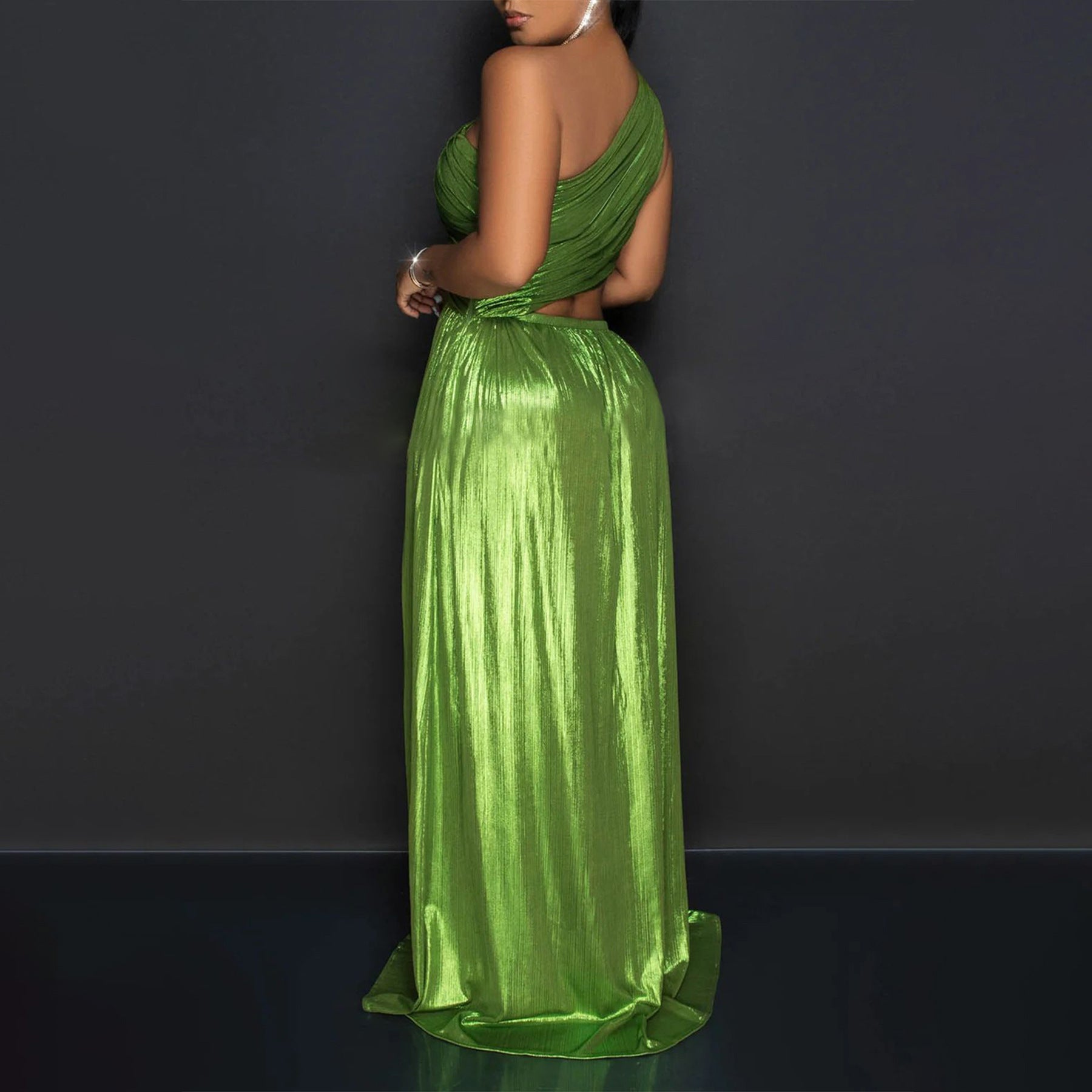 Yamasa One Shoulder Evening Sexy Slit Waist-Baring Dress