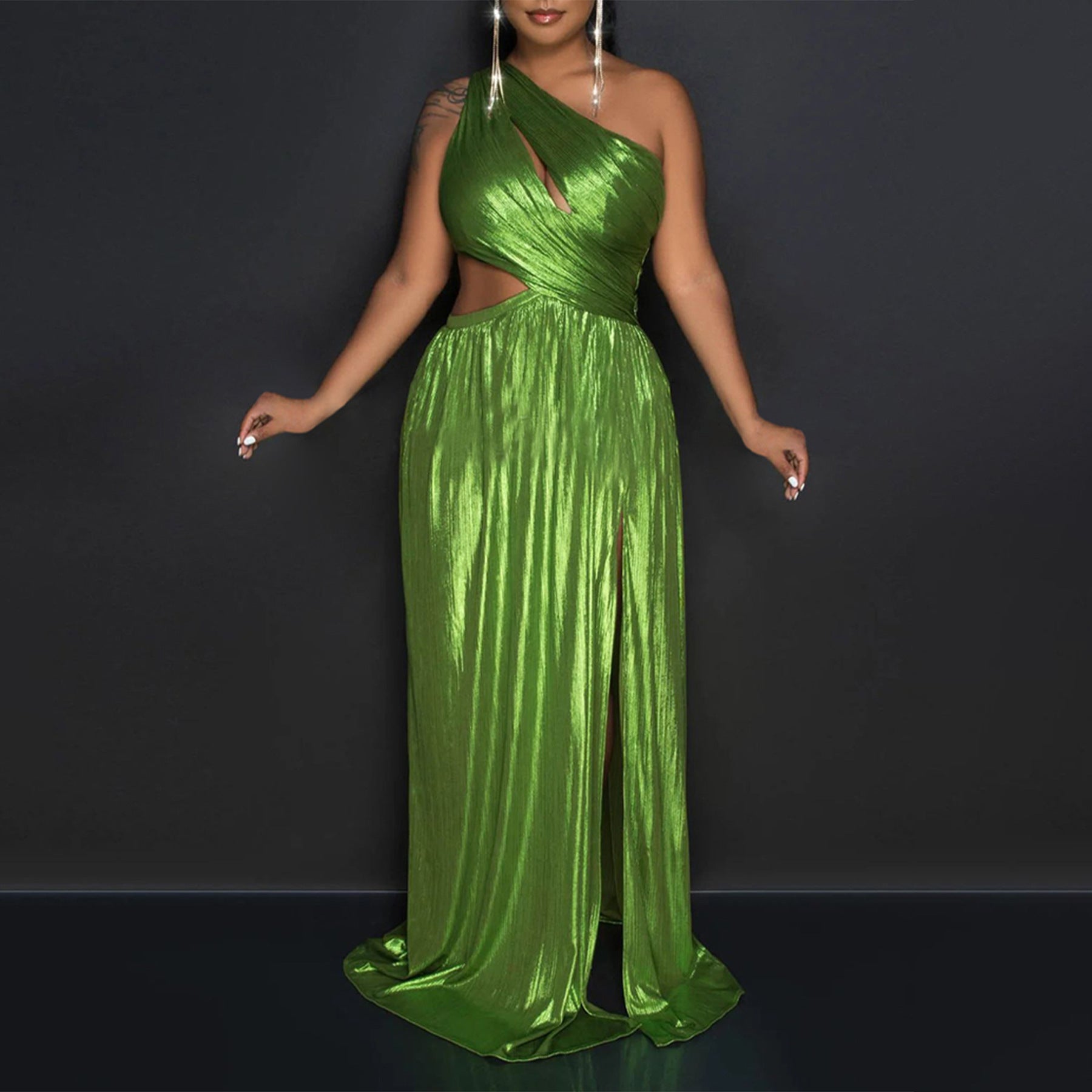 Yamasa One Shoulder Evening Sexy Slit Waist-Baring Dress