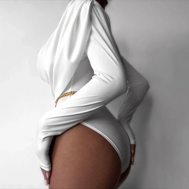 Monroe Sexy Solid Color Swing Collar Tight Long Sleeve Top