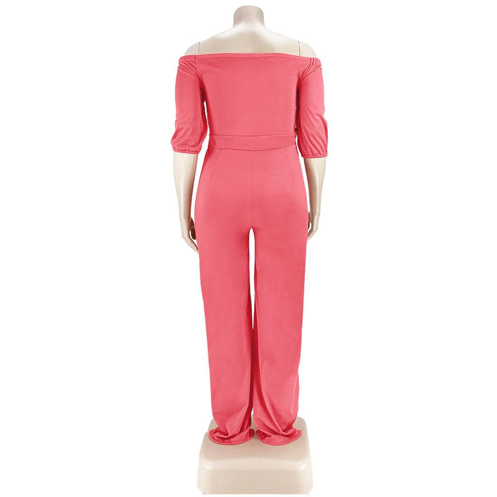 Plus Size Solid Color off-Shoulder Strap Wide-Leg Jumpsuit Women