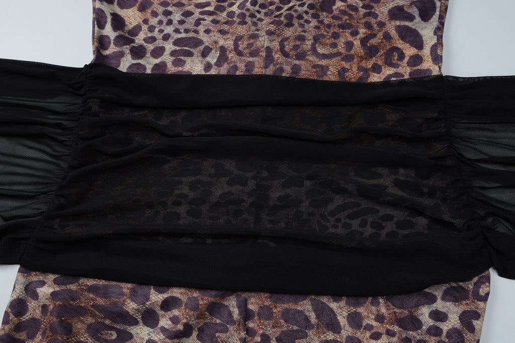 Women Clothing Winter Leopard Print Printed Mesh Lace up Slim Strap Jumpsuit Women
