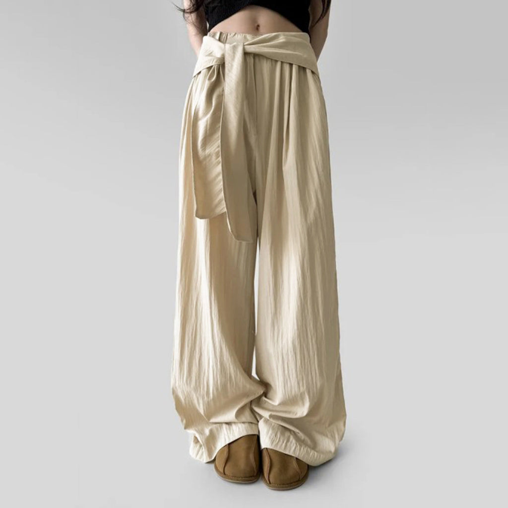 Casual Simple High Waist Quick Drying Drooping Straight Pants Women Autumn All Matching Lace up Fashionable Trousers