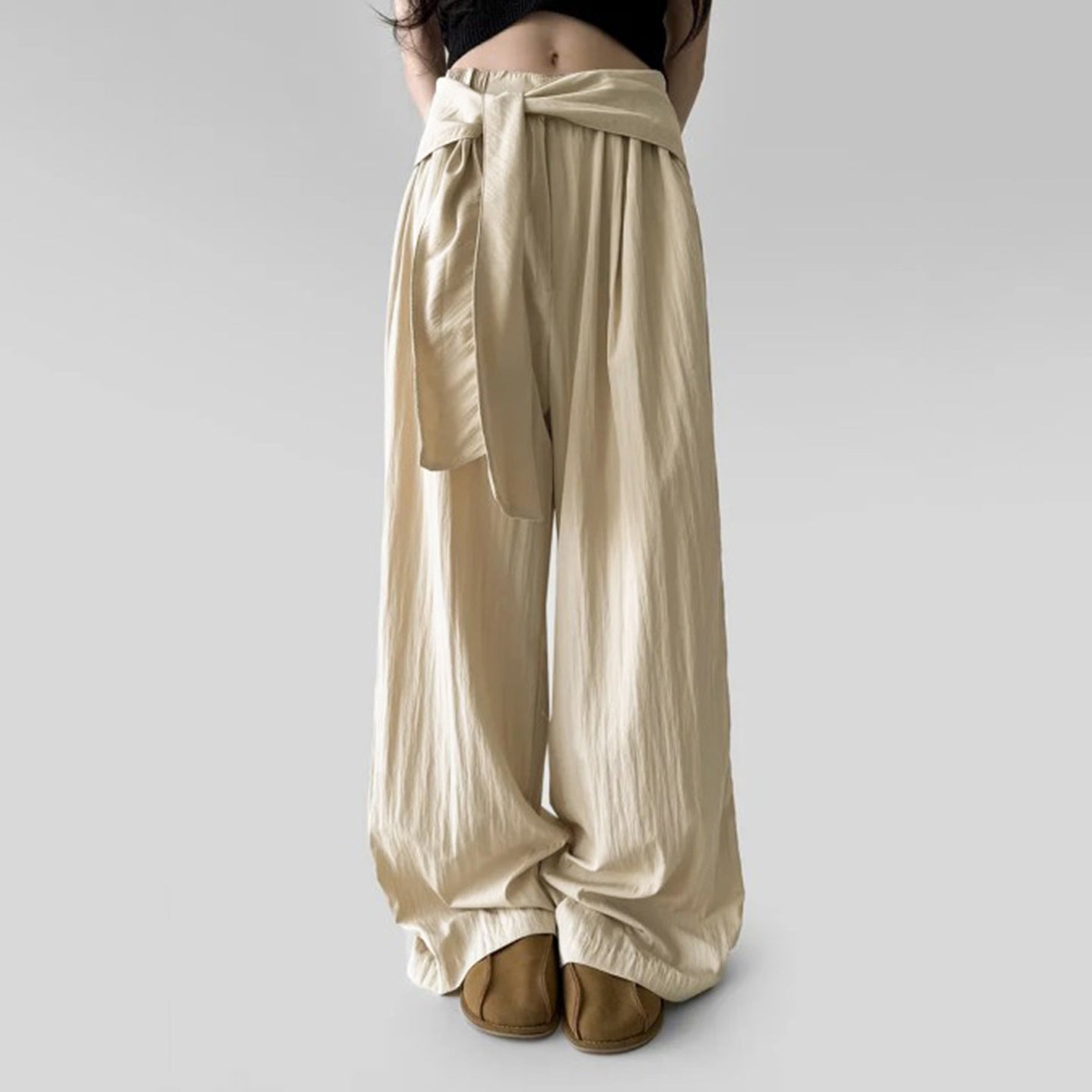 Casual Simple High Waist Quick Drying Drooping Straight Pants Women Autumn All Matching Lace up Fashionable Trousers
