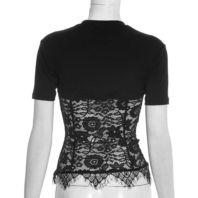 Women round Neck Shoulder See through