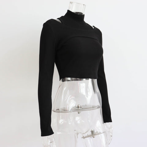 women Inner Half High Collar Cropped Solid Sleeve
