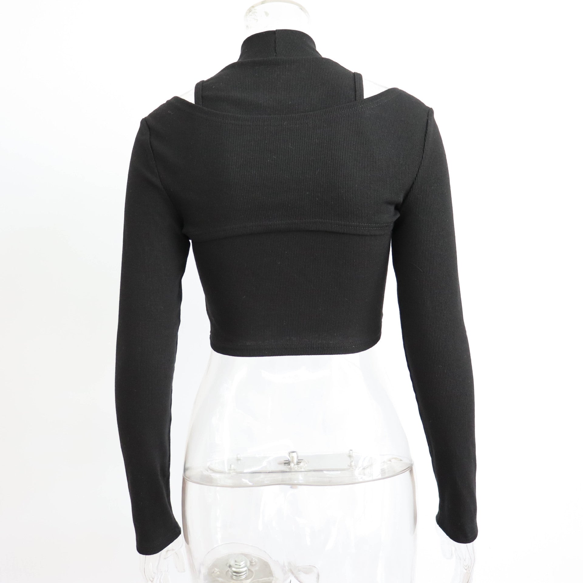 women Inner Half High Collar Cropped Solid Sleeve