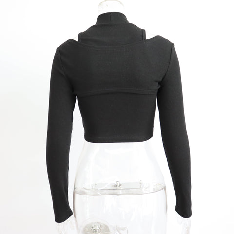 women Inner Half High Collar Cropped Solid Sleeve