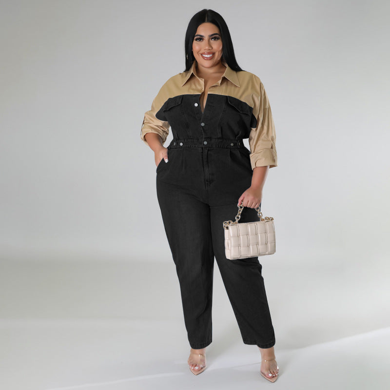 Plus Size Women Clothes Contrast Color Jumpsuit