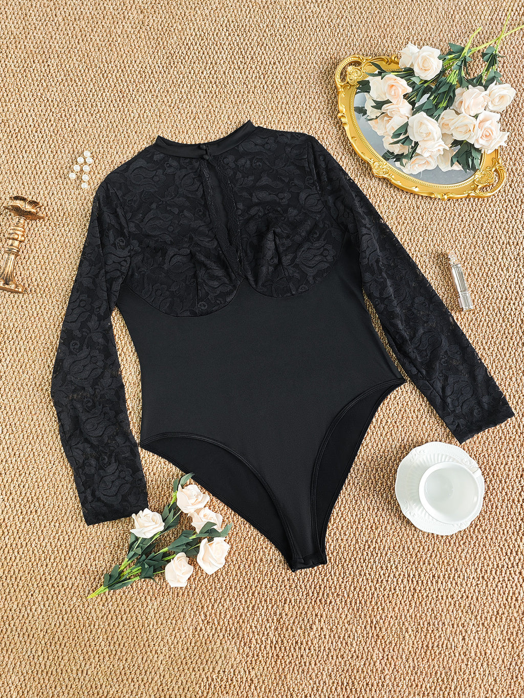 Plus Size Arrival Lace One Piece Underwear See through Sexy Open Crotch Jumpsuit Hollow Out Cutout out Outdoor All Matching