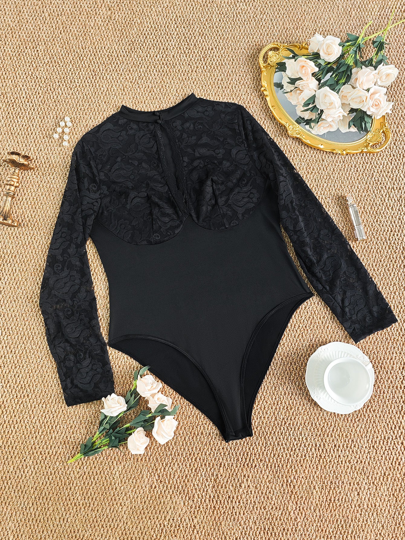 Plus Size Arrival Lace One Piece Underwear See through Sexy Open Crotch Jumpsuit Hollow Out Cutout out Outdoor All Matching