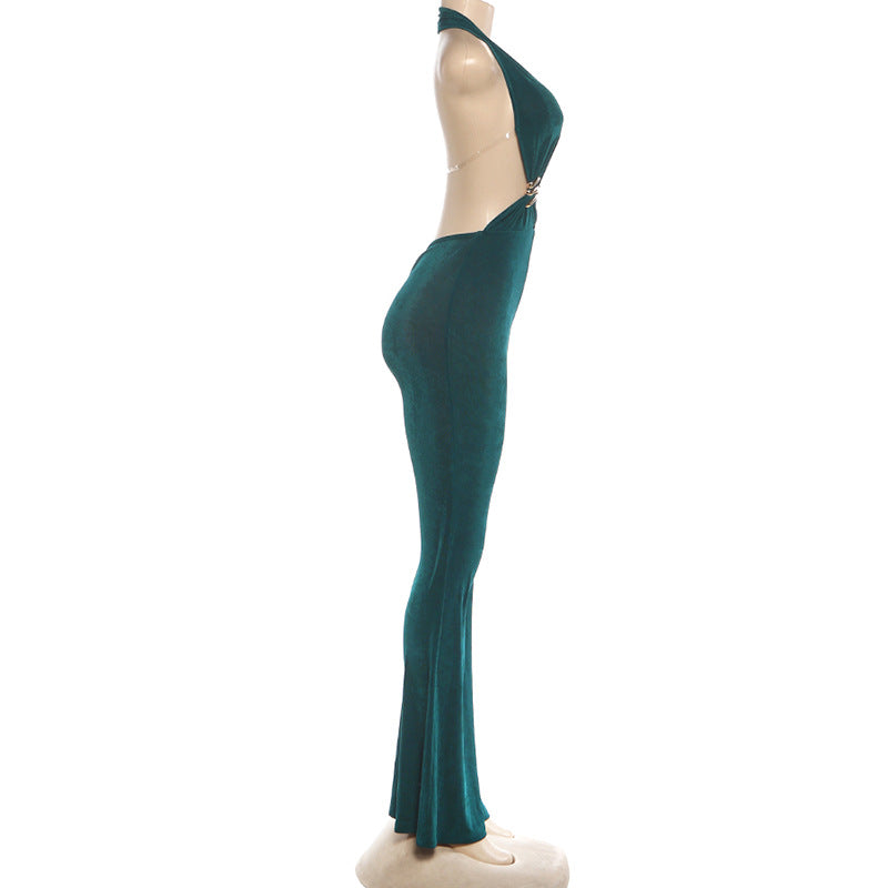 Autumn Winter Women Sexy Halter Backless Corset Bootcut Pants Jumpsuit