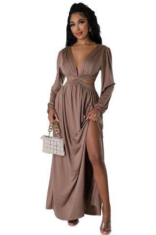 Los Patos Deep V Plunge Neck Solid Color Sexy Waist Hollow Cutout Dress