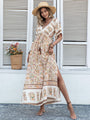 Debra Bohemian Beige Printed Dress Long Tassel