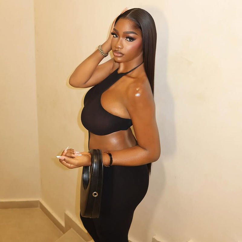 Solid Color Women Design Tight Street Jumpsuit Sexy Backless Corset Halter Jumpsuit