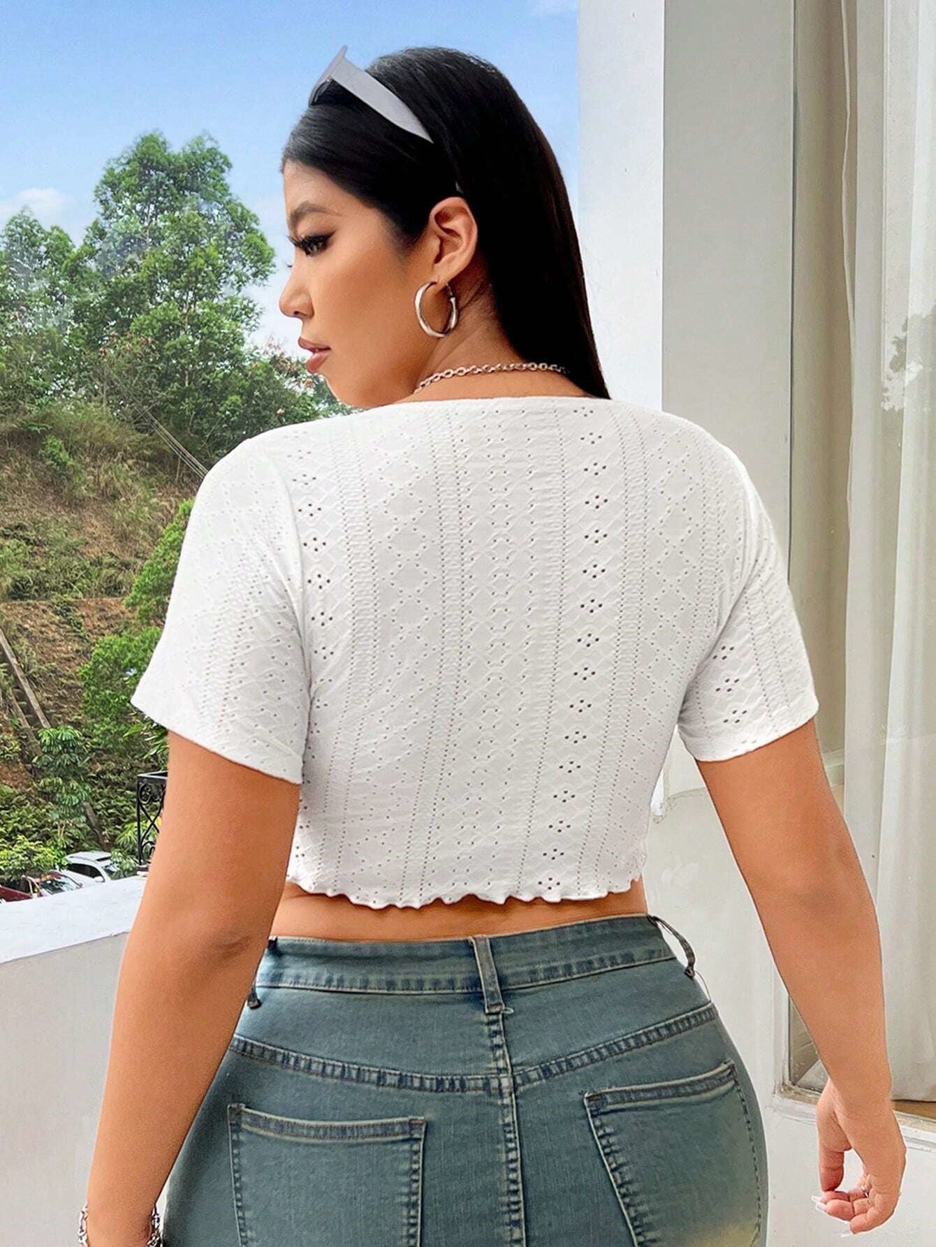 Plus Size Women Elegant Sweet Spicy T shirt Spring Summer V neck Skinny Slimming Top