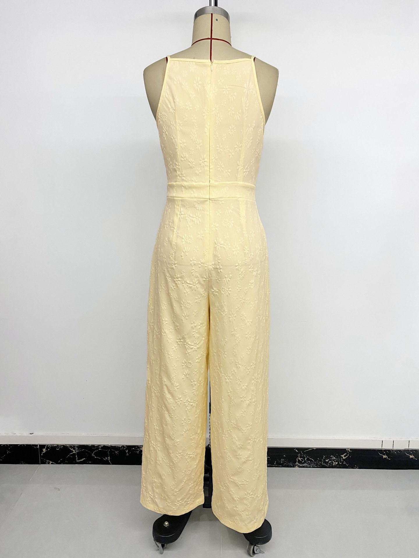 Summer Elegant Sleeveless Bow Lace up Jacquard Long Jumpsuit Women Clothing