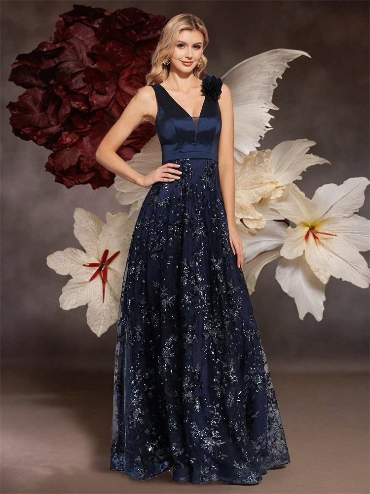 Nevada Deep V Plunge Embroidered Slim Fit Fishtail Bridesmaid Cocktail Dress