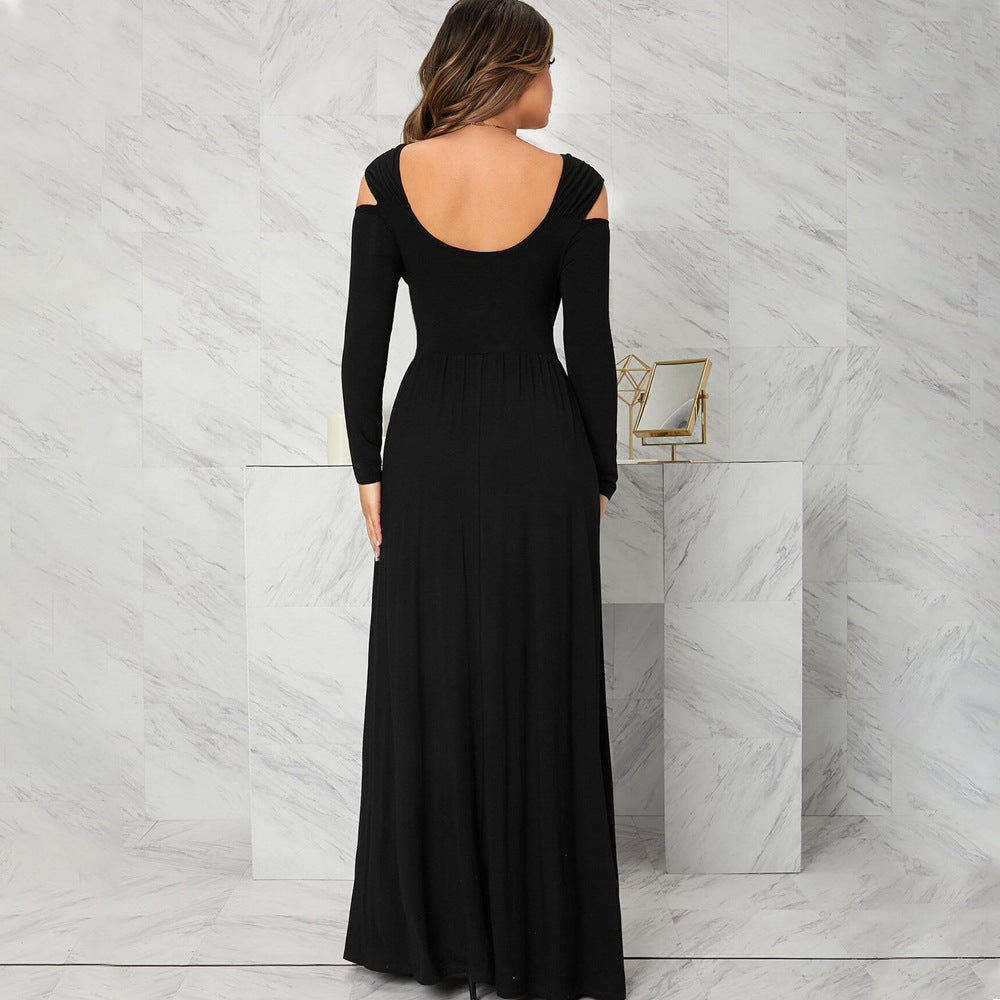 Texas Classic Solid Cutout Elegant V Neck Split Maxi Dress