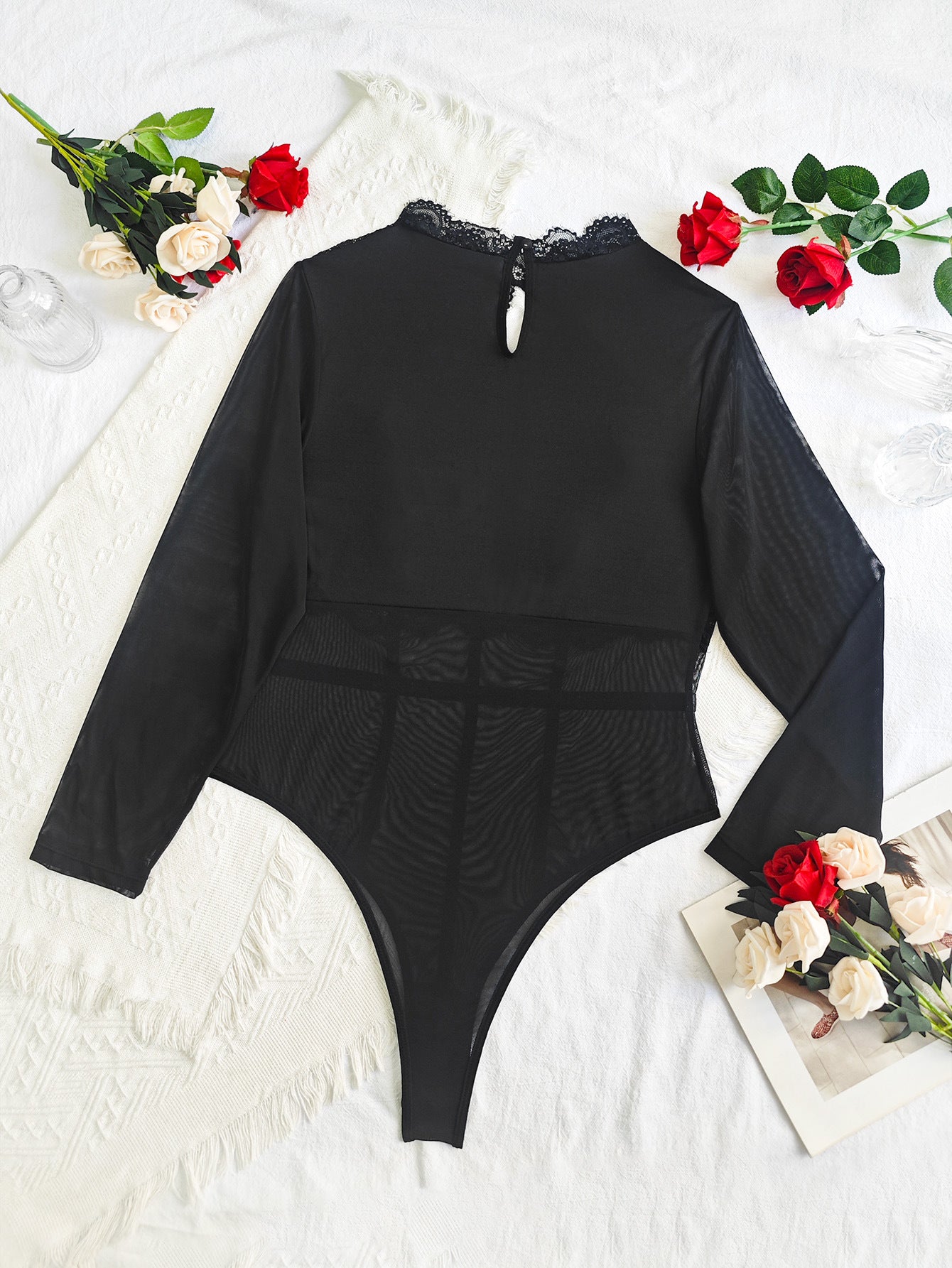 Plus Size Sexy Underwear Lace See through Hollow Out Cutout Sexy Open Crotch Jumpsuit Fishnet Clothes Plump Girls