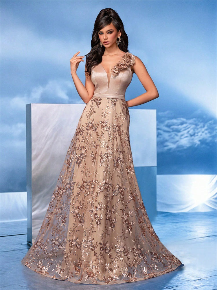 Nevada Deep V Plunge Embroidered Slim Fit Fishtail Bridesmaid Cocktail Dress