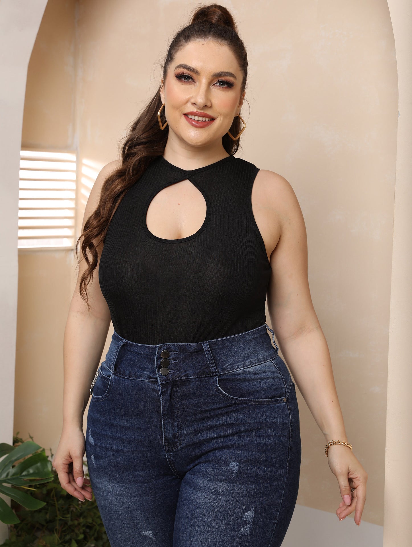 Plus Size Women Stretch Tight Bottoming Shirt Jumpsuit Sexy Rib Jumpsuit