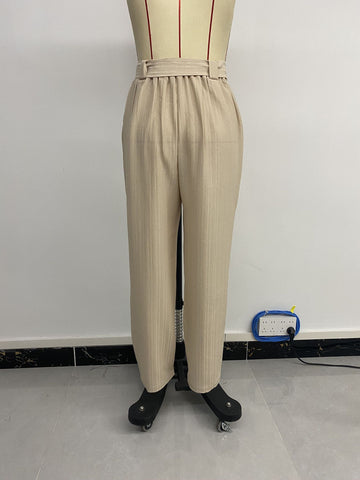 Summer Women Solid Color Pleated Tapered Casual Pants