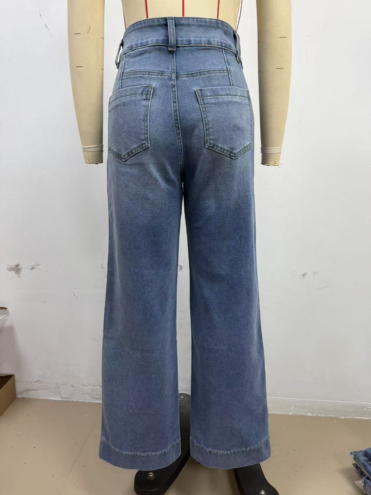 Casual Stretch Women Straight High Waist Denim Pants