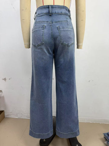Casual Stretch Women Straight High Waist Denim Pants