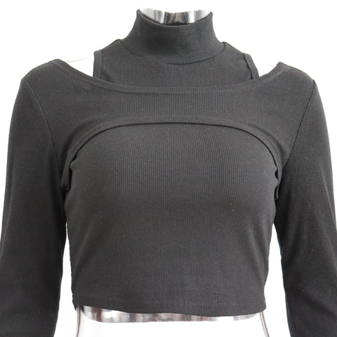 women Inner Half High Collar Cropped Solid Sleeve