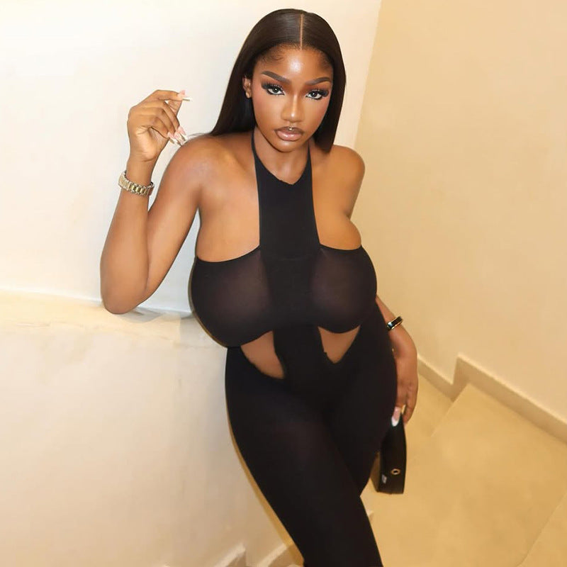 Solid Color Women Design Tight Street Jumpsuit Sexy Backless Corset Halter Jumpsuit