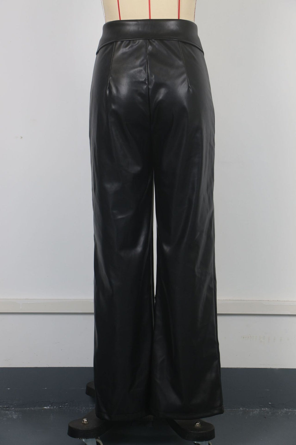 Women High Waist Trousers Faux Leather Nightclub Metal Zipper Straight Leather Pants Winter